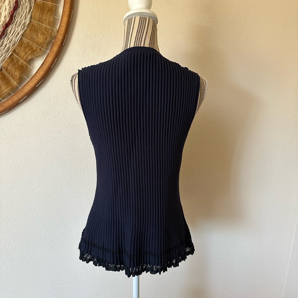 Theory Navy Ribbed Tank Ruff Bottom Woman's M - Picture 6 of 10